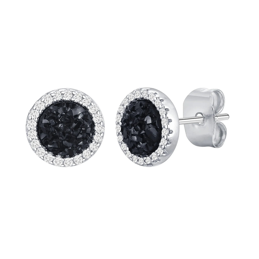 Vnox Black Crystal Round Circle Earrings for Men, Full Blue CZ Stone Ring Stud Earring close-up view