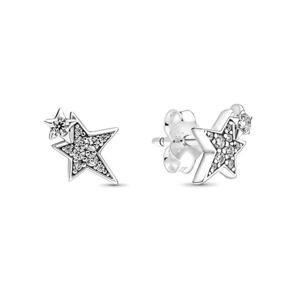 925 Silver Heart Snowflake Moon Earrings | Fine Stud Earrings for Women detail view