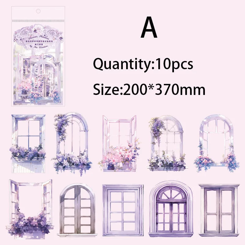 10-Piece Window Flower Paper Pack | Junk Journal Scrapbooking Collage Stickers alternate view