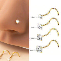 1/3/5Pcs Minimalist Curved Bar Nose Studs Stainless Steel CZ Inlaid Nose Piercing Jewelr detail view
