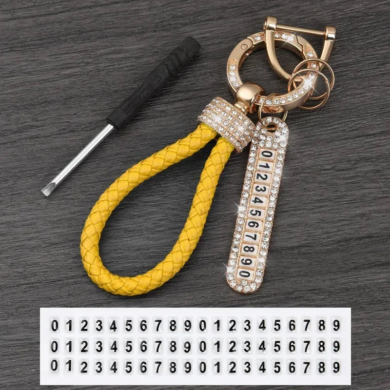 Leather Braided Keychain with Phone Number Card | Anti-Lost Car Key Holder additional angle