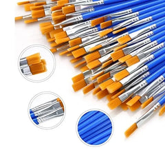 50Pcs Painting Brushes Set Art Round Flat Hair Nylon Hair Paint Brush for Oil Acrylic close-up view