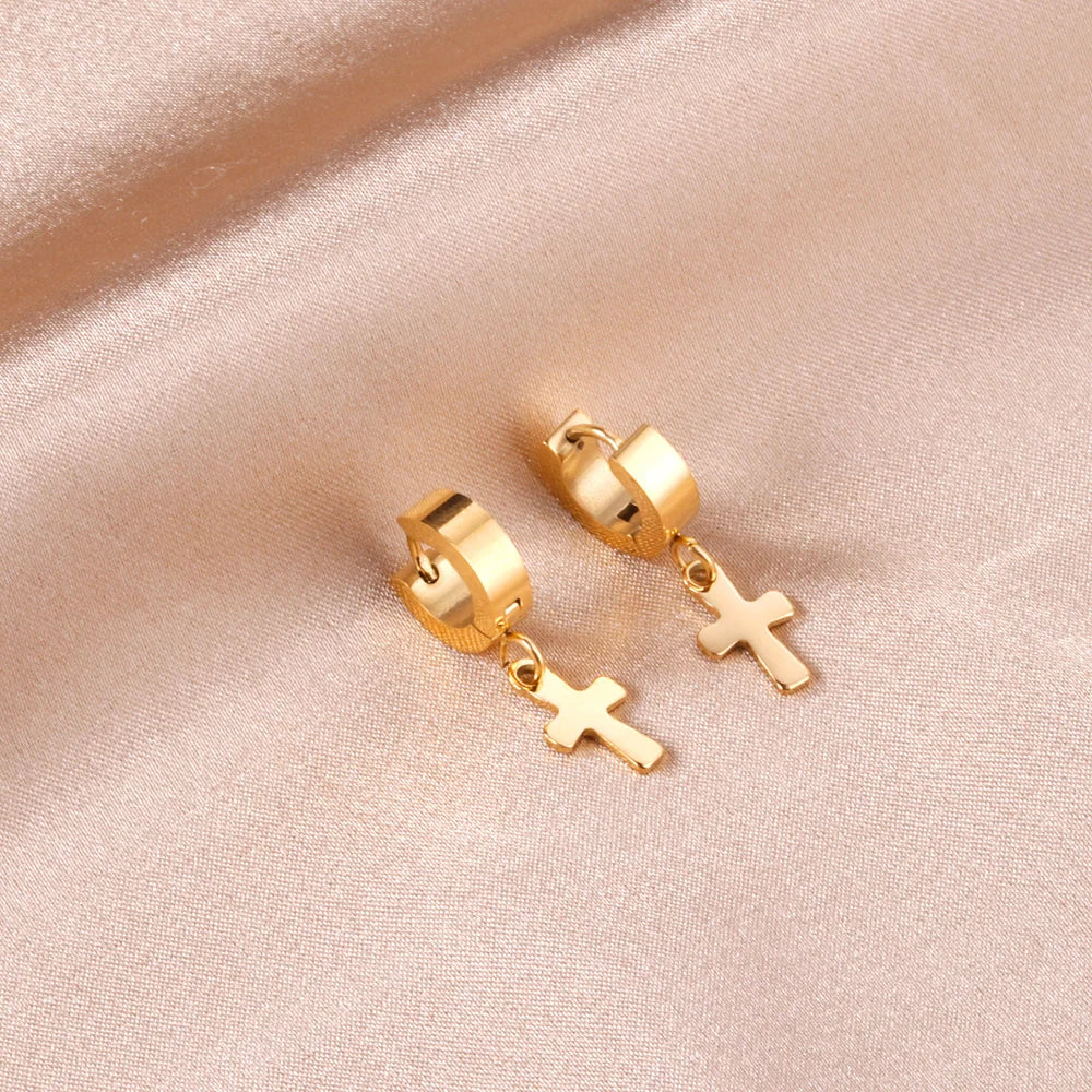 LUXUSTEEL Trendy Cross Women's Stainless Steel Hoop Earrings Colorful Metal Stud Drop Earrings Fashionable Jewelry Gift