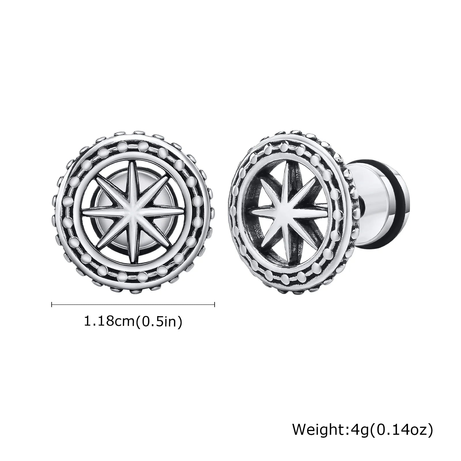 Vintage Gothic Norse Viking Stud Earrings for Men Boys, Rock Punk Runes Round Earring lifestyle view