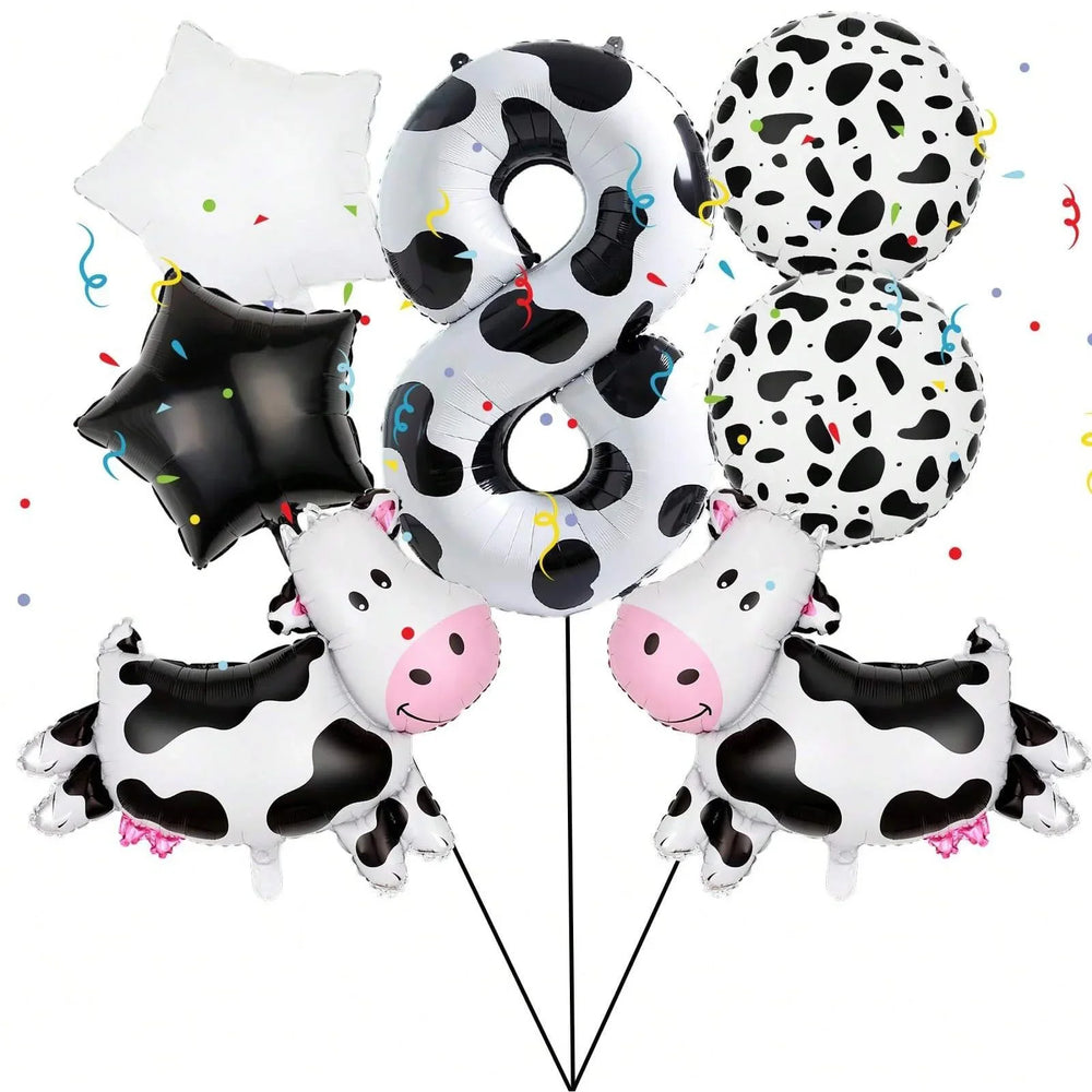 7pcs Cow Print Number Balloon Set | Farm Animal Birthday Party Decoration lifestyle view