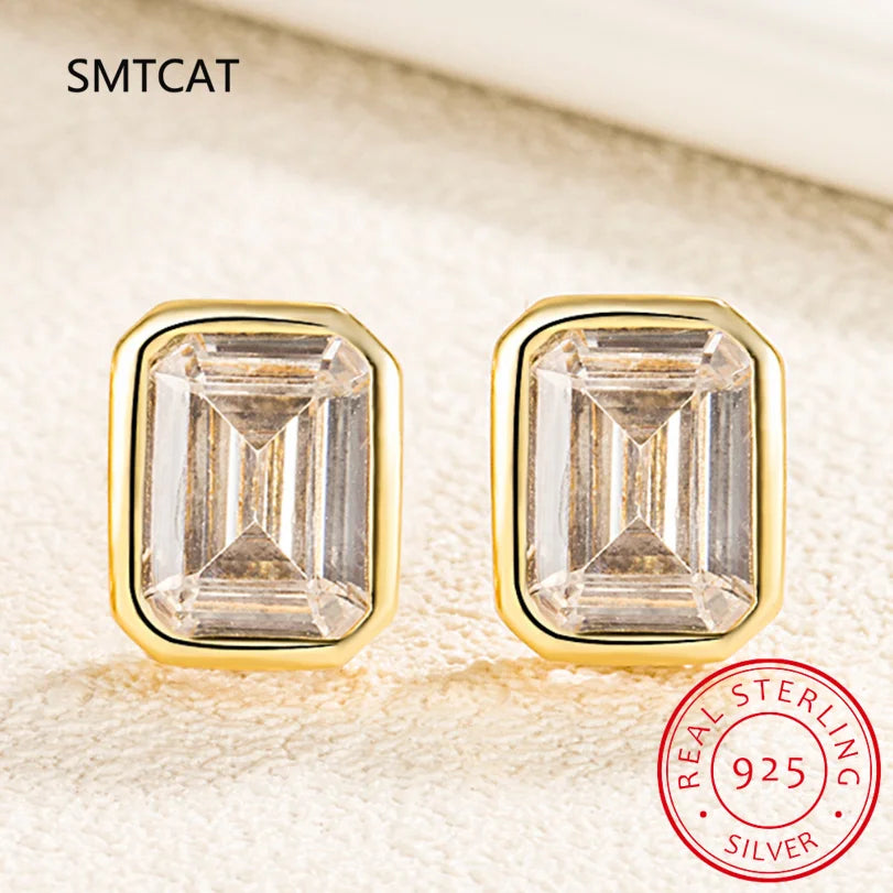 925 Sterling Silver Emerald Cut 4CT High Carbon Diamonds Ear Stud Earring Brincos d additional angle