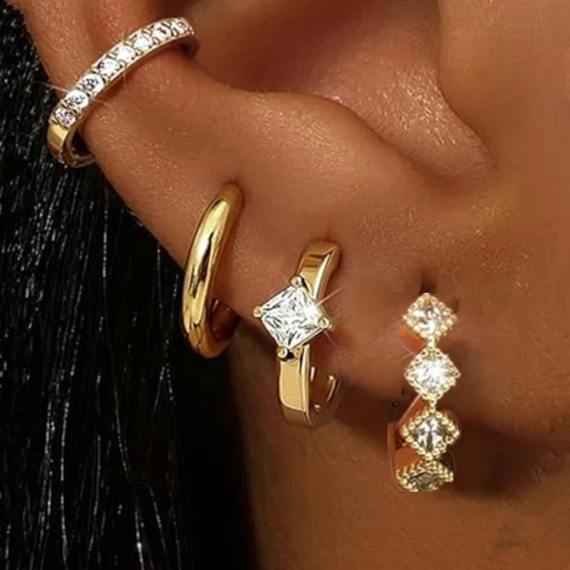 Huggie Hoop Earrings Set for Women | Crystal Zircon Tragus Cartilage Piercing Jewelry