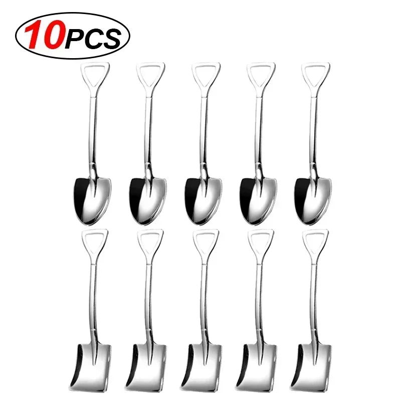 Stainless Steel Dessert Spoon Set | Shaped Spade Scoop for Ice Cream and Fruit close-up view