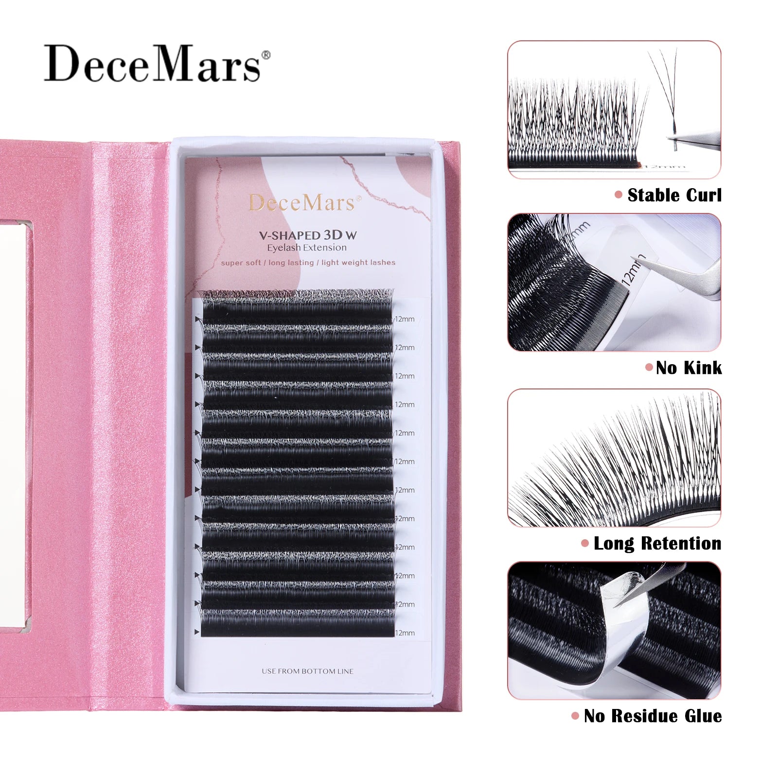 DeceMars V-Shaped 3D Eyelash Extensions | Matte Black 12 Rows Tray alternate view