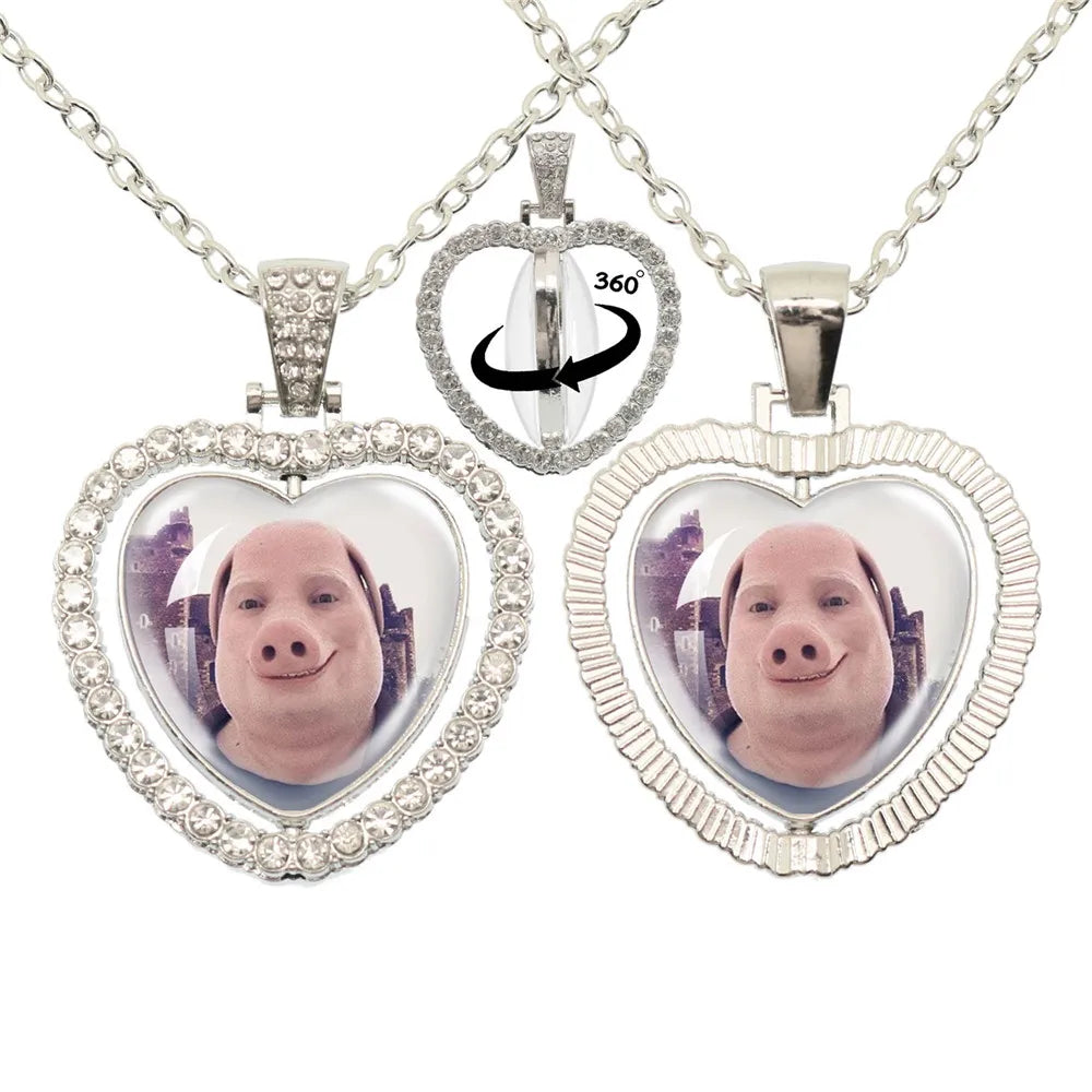 John Pork is Calling Answer Call Phone Humor Funny Pig Lover Graphic Glass Cabochon Heart-Shape Pendant Necklace Jewelry Gift