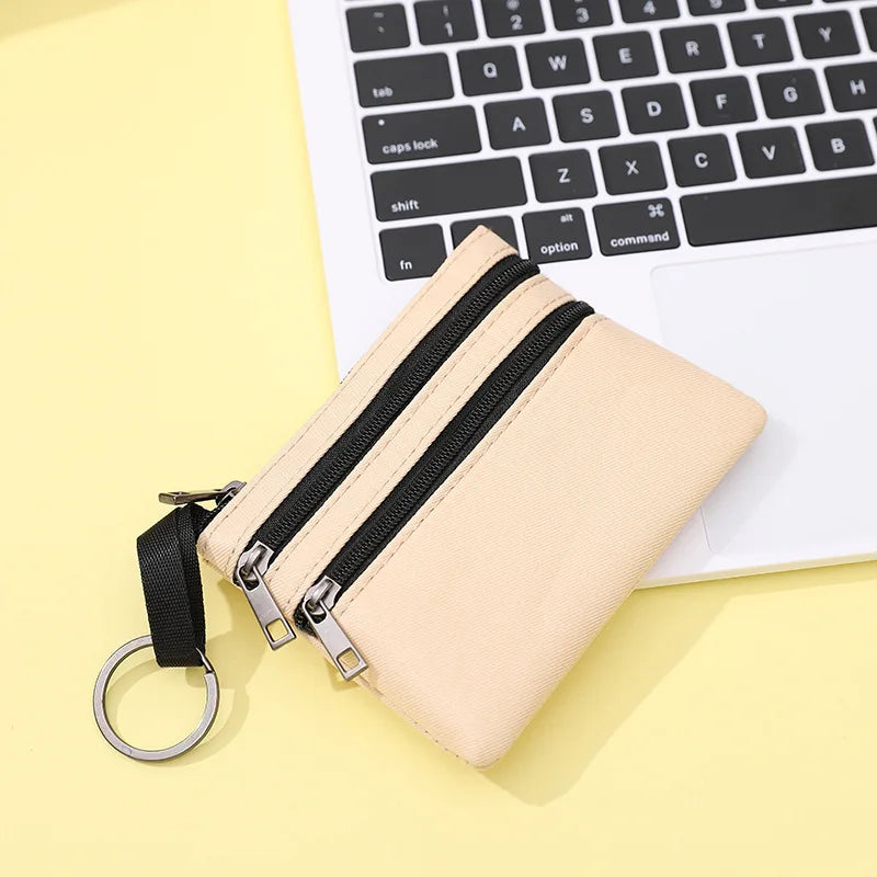 Women Mini Zippers Canvas Coin Purse | Compact Wallet with Keychain lifestyle view