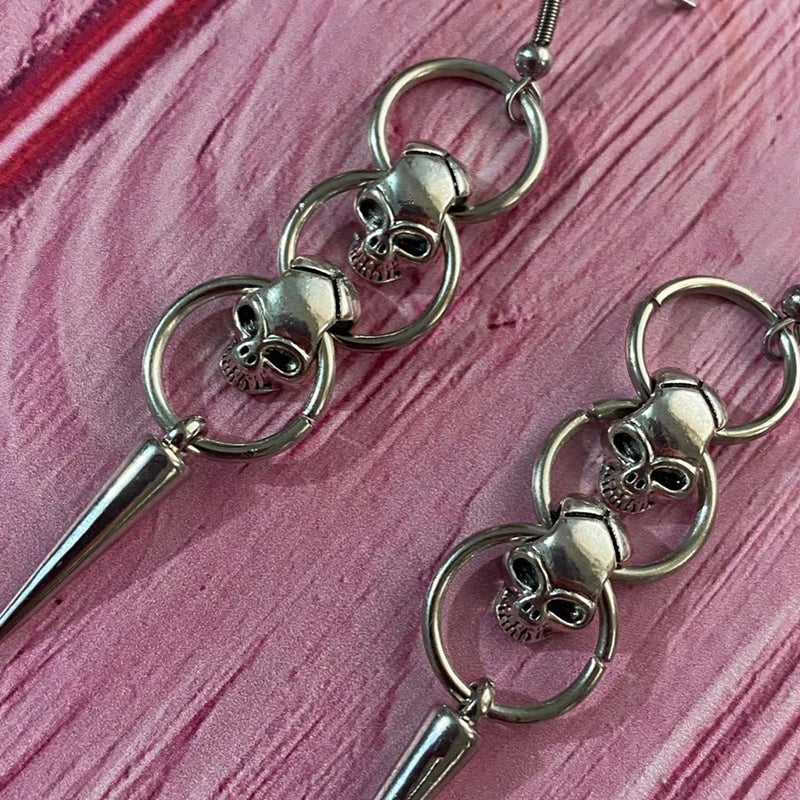 Gothic Skull Dangle Earrings | Punk Egirl Aesthetic Drop Earrings alternate view