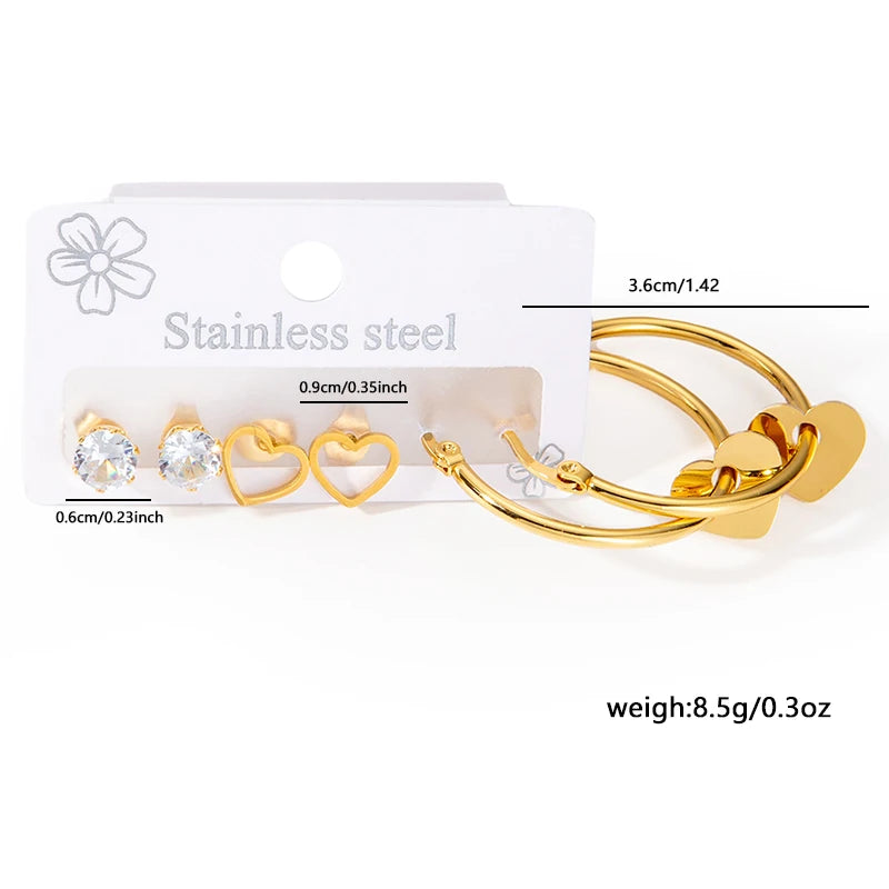 316L Stainless Steel 6 Piece Earring Set | Circle Heart Star Flower Pendant Earrings f close-up view