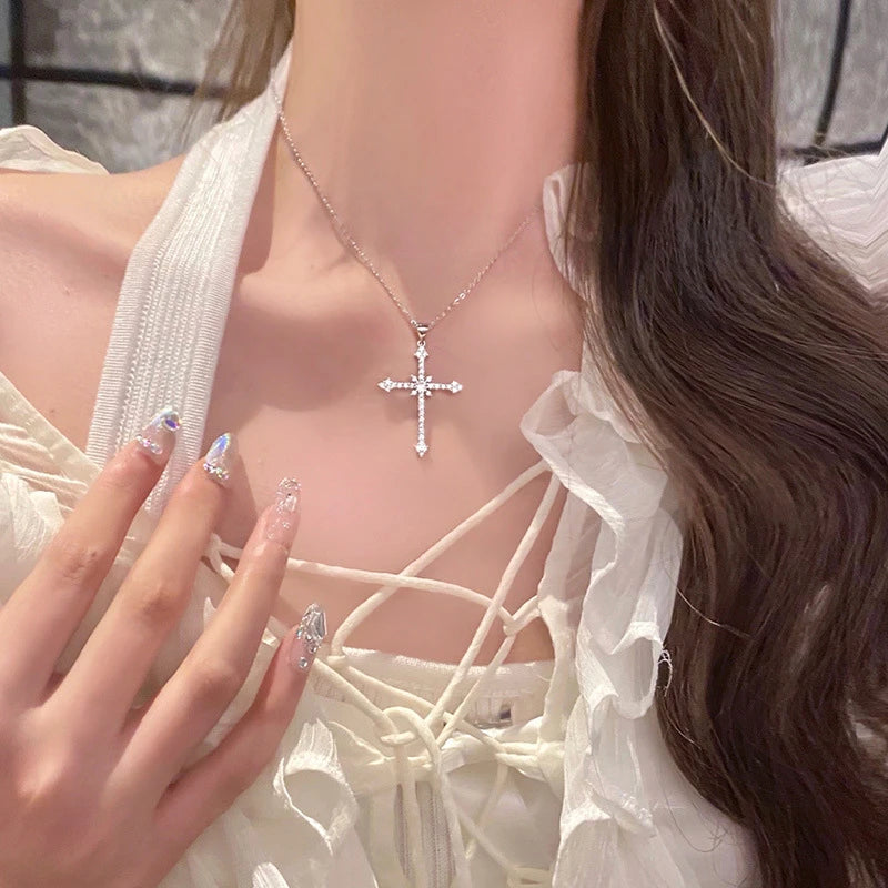 Fashion Women Crystal Zircon Cross Pendant Necklace for Women Trendy Girl Chain Neckl lifestyle view