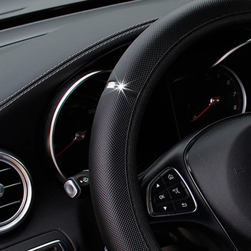 Shiny PU Leather Metal Stretchable Steering Wheel Cover for Women Car Decoration Rimless detail view