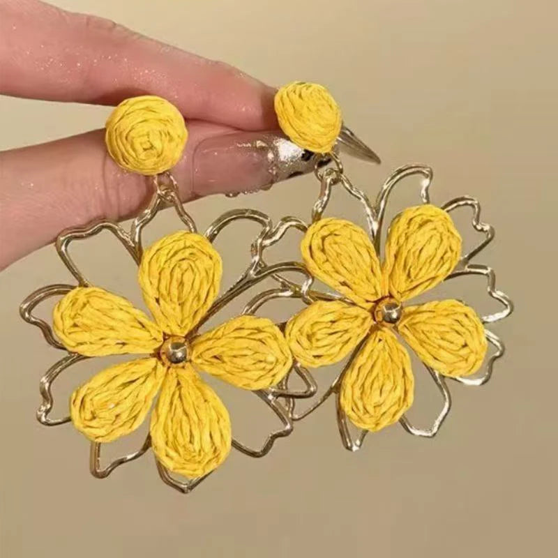 Cute Summer Flower Earrings Handmade Vacation Bohemian Earrings Exaggerated Beach W additional angle