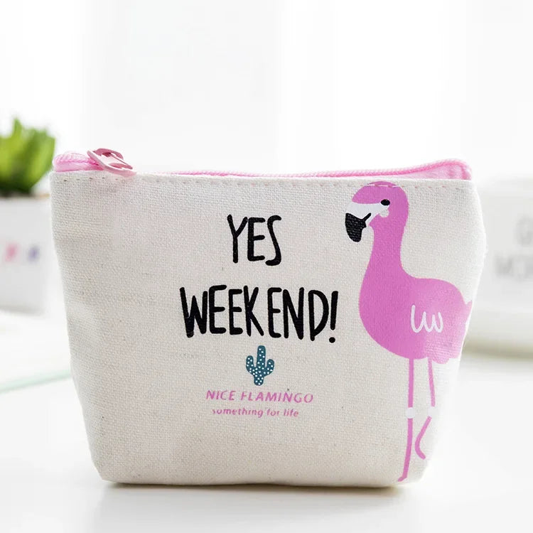 Korean Square Flamingo Coin Money Pouch | Small Canvas Zipper Wallet for Students additional angle