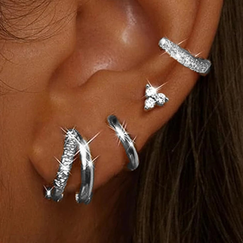 4Pcs Crystal Huggie Hoop Earring Set For Women Fashion Cartilage Piercing Earrings He lifestyle view