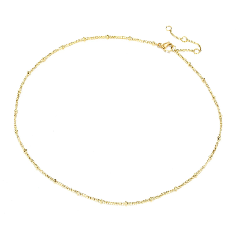 Dainty Gold Layered Bead Chain Necklace | Stainless Steel Star Pendant Jewelry additional angle