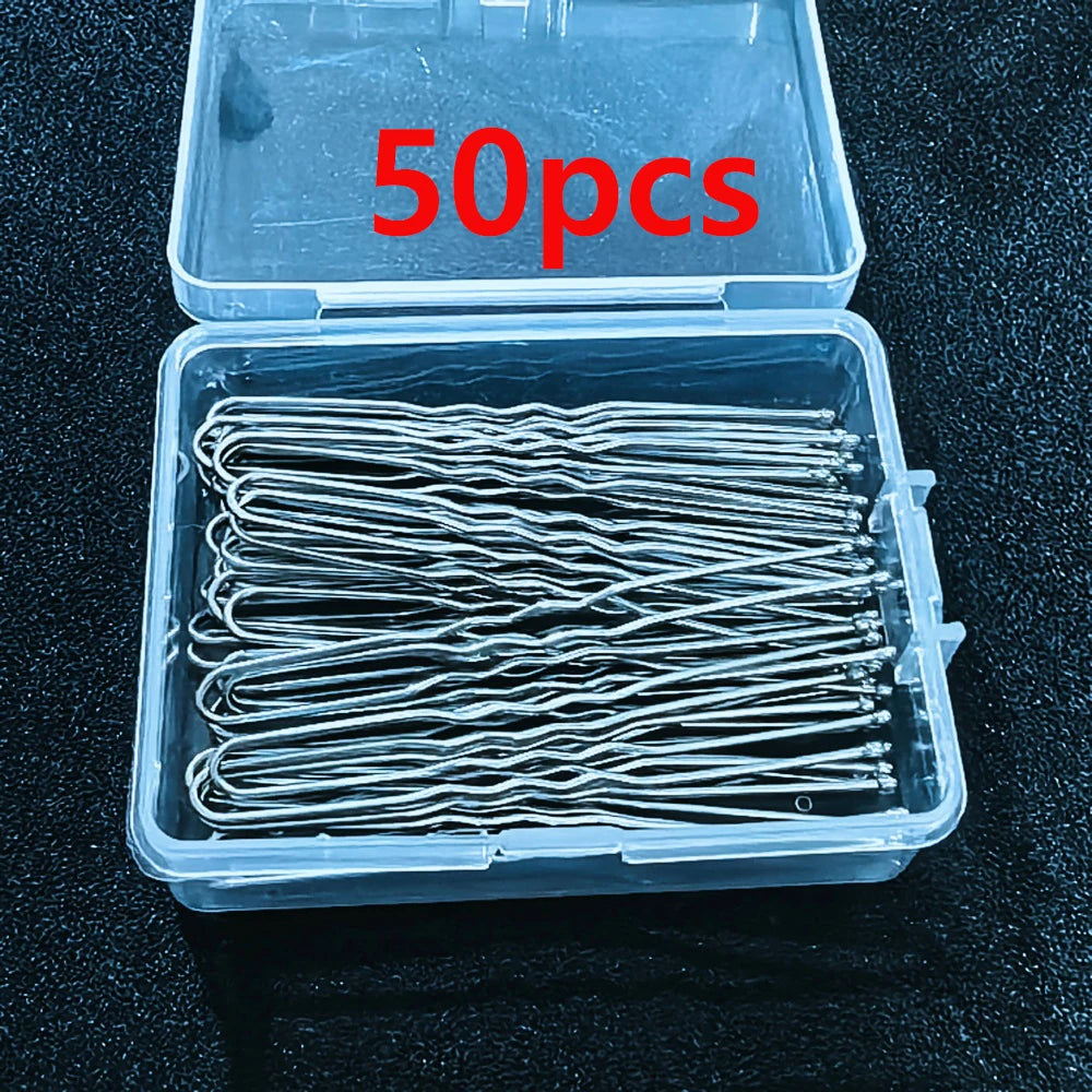 50pcs/Box Metal U Shaped Hair Clips Wedding Bridal Bobby Pins Alloy Waved Hairpins For W detail view