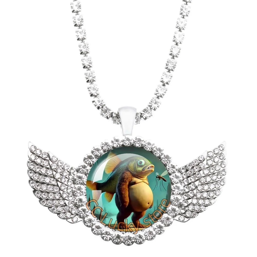 25mm Angel Wing Necklace | Italian Brainrot Pendant Funny Animal Jewelry Gift detail view