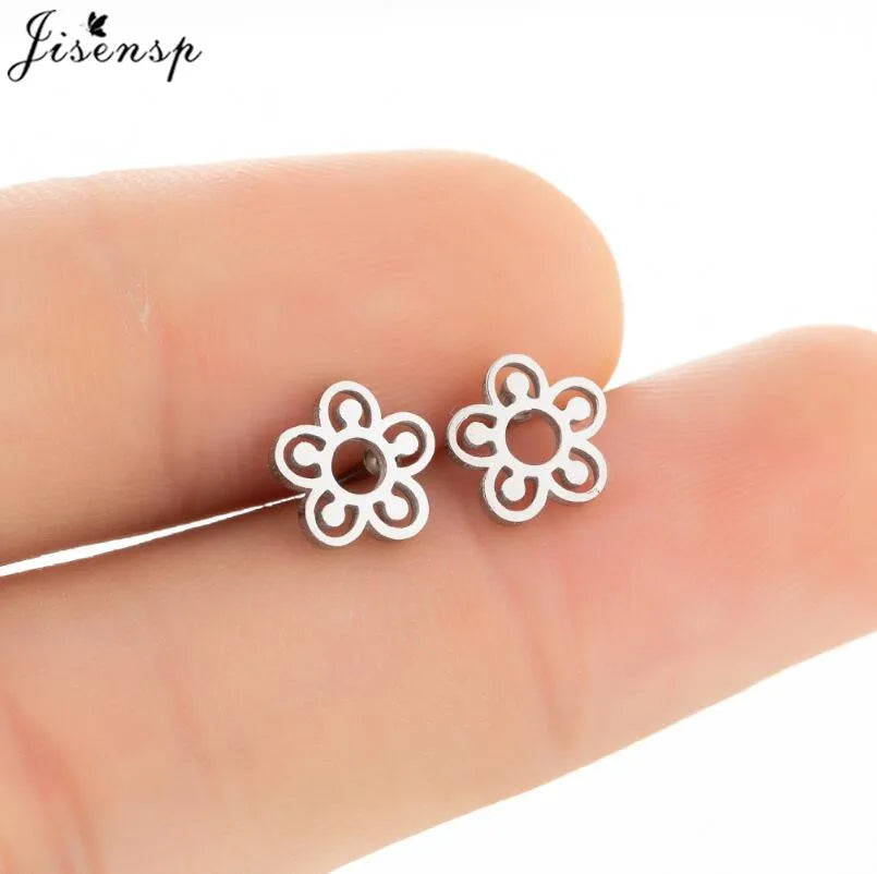 Multiple Stainless Steel Flower Stud Earrings Women Korean Daisy Mandala Rose Lotus Eari detail view