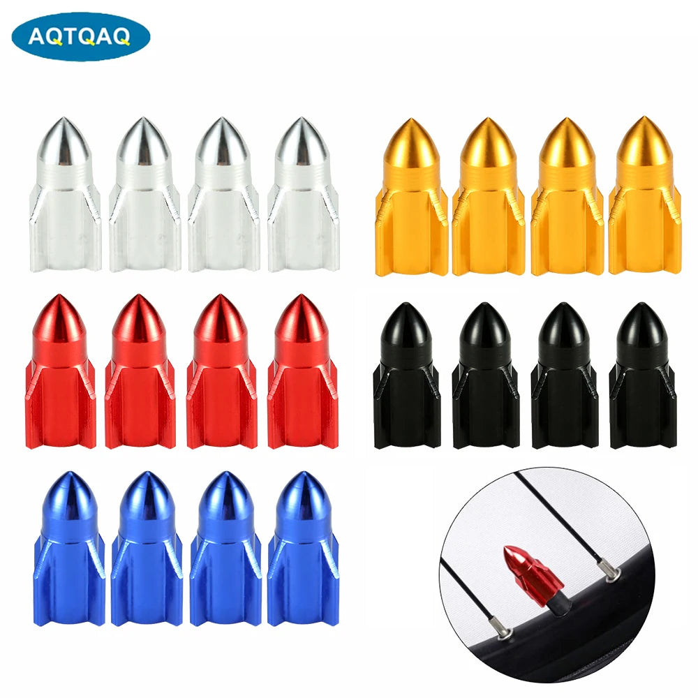 4Pcs/Set Aluminum Rocket Tire Valve Caps for Car Motorcycle Bike Alloy Tyre Valve Covers for US Valv