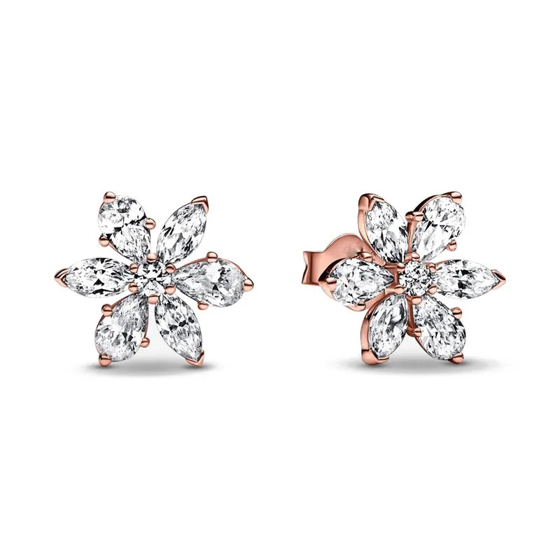 925 Sterling Silver Snowflake Heart Earrings | Fine Stud Earrings for Women additional angle
