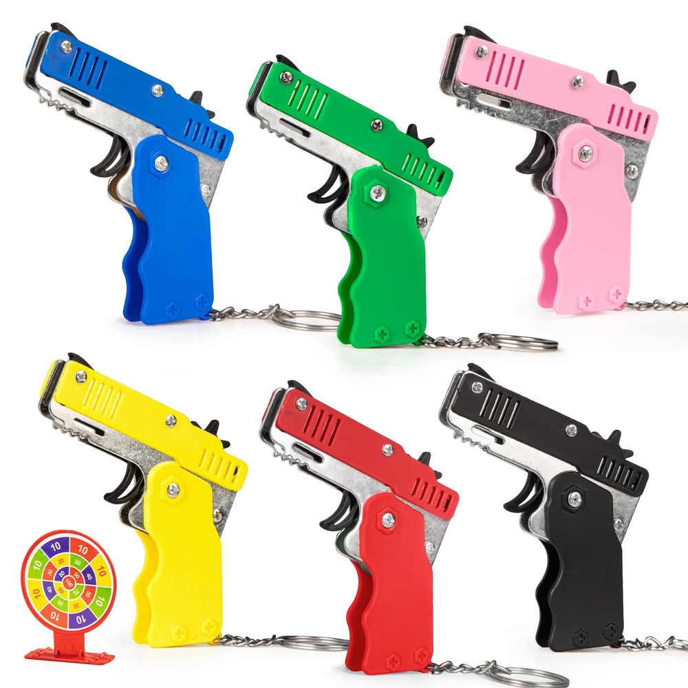 Mini Alloy Foldable Rubber Band Gun Keychain | Quick Shooting Toy