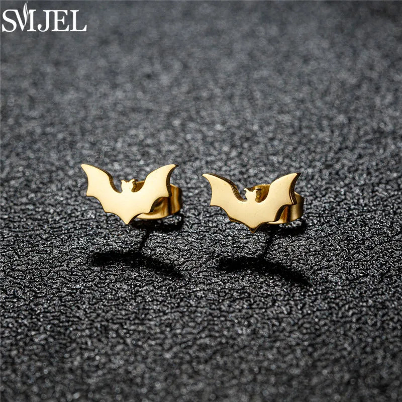 Punk Halloween Earring Black Stainless Steel Ghost Pirate Skull Stud Earrings Women Me close-up view