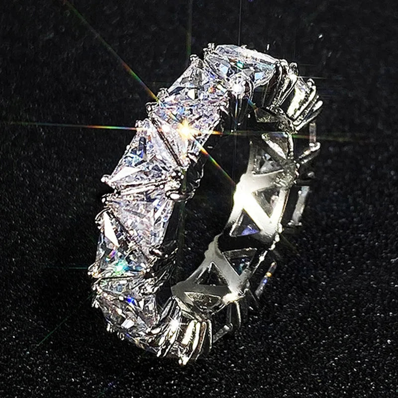 Luxurious 925 Sterling Silver Ring, Triangular Zircon Ring with Aaa Zircon Crystal, E lifestyle view