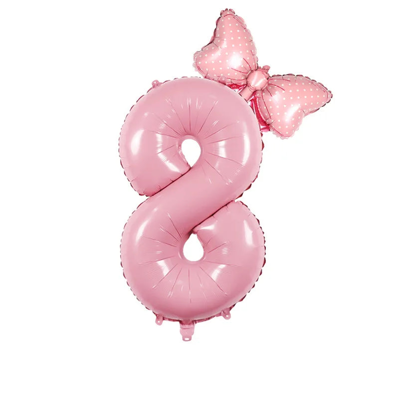 Number Foil Balloon Set with Bows | Birthday Party Decor close-up view