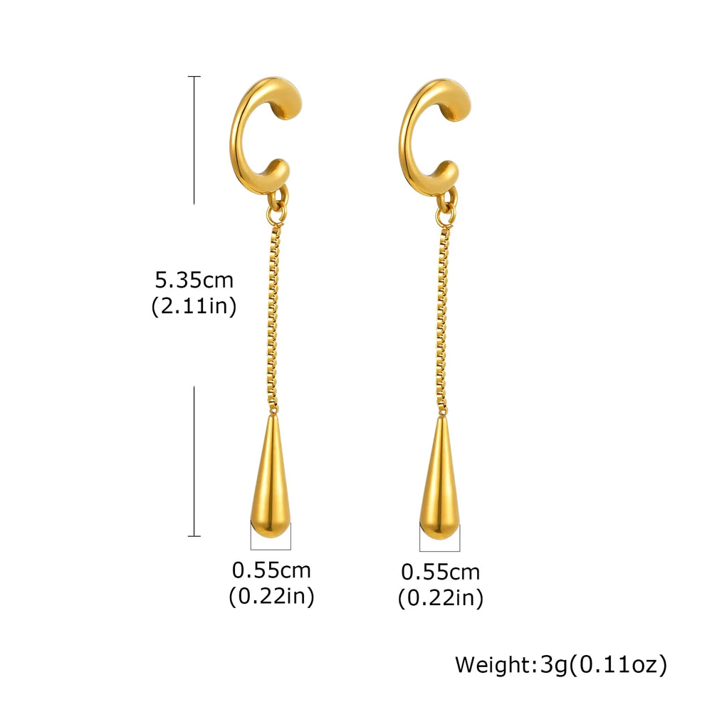Fashion Long Tassel C-shaped Fake Piercing Ear Clip for Women Gold Plated Stainless St close-up view