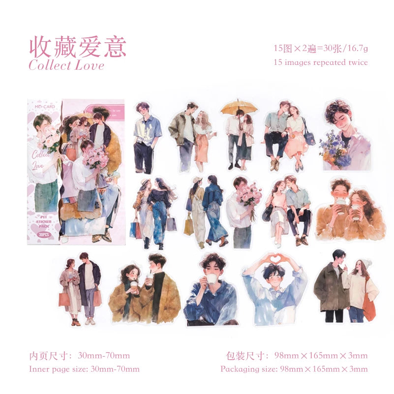 Yoofun 30pcs Cute Girl Happy Life Stickers | Journaling Scrapbook Planner Decor close-up view