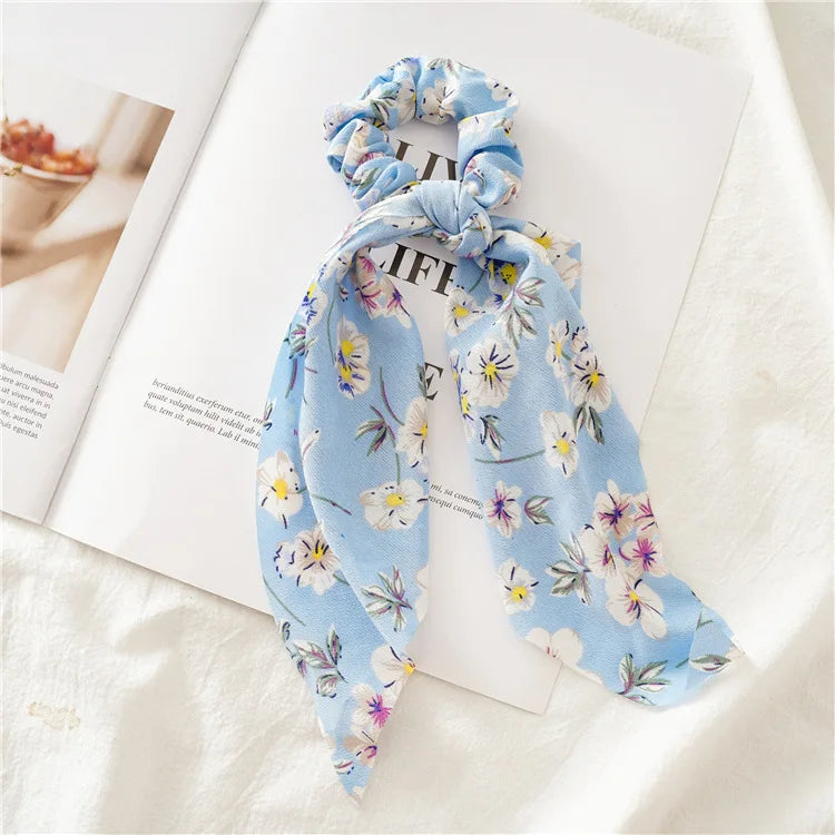 Fashion Leopard Print Bow Satin Long Ribbon Ponytail Scarf Hair Tie Scrunchies Women lifestyle view