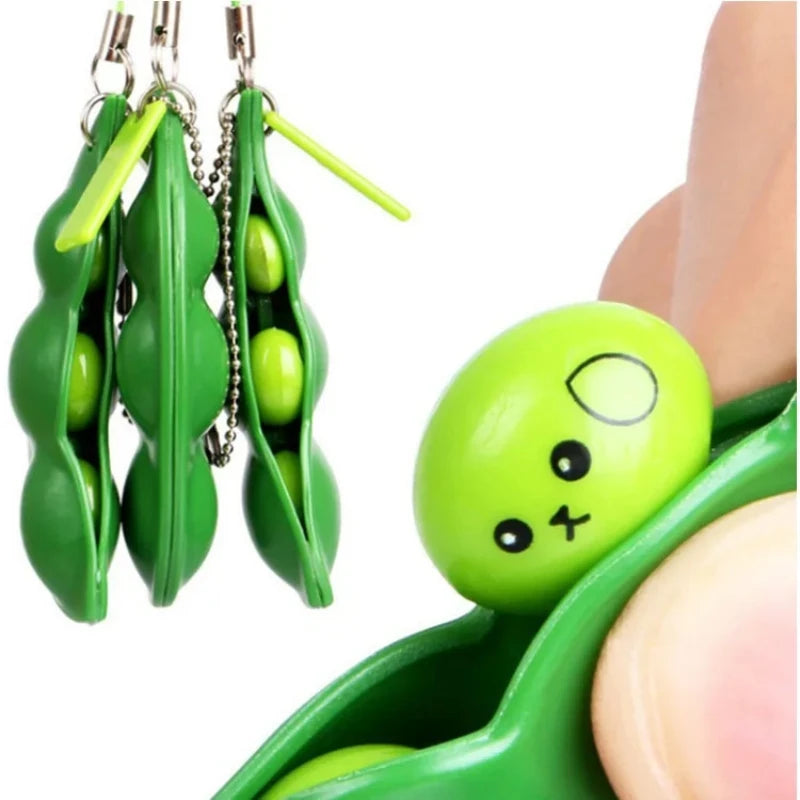 2Pcs Peapod Fidget Toy Squeeze A Bean Edamame Pea Keychain Keyring Extrusion Soybean Tactile Feeling