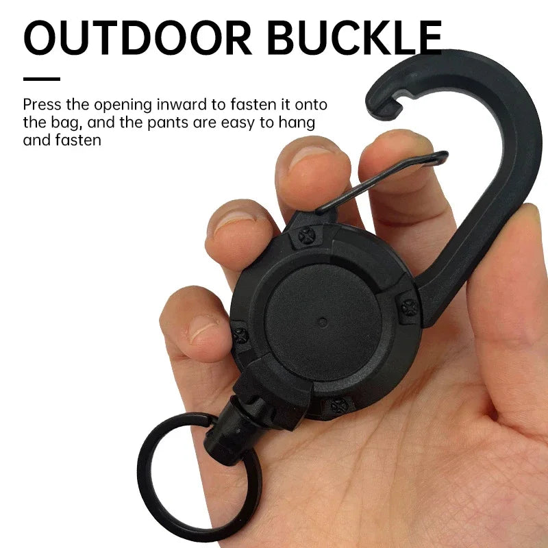 Retractable Heavy Duty Pull Reel Carabiner Key Chains Strong Steel Wire Rope Buckle Spri detail view