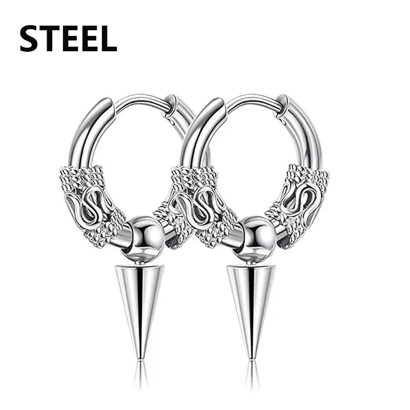 Cross Feather Stud Earrings Set | Unisex Stainless Steel Punk Jewelry close-up view