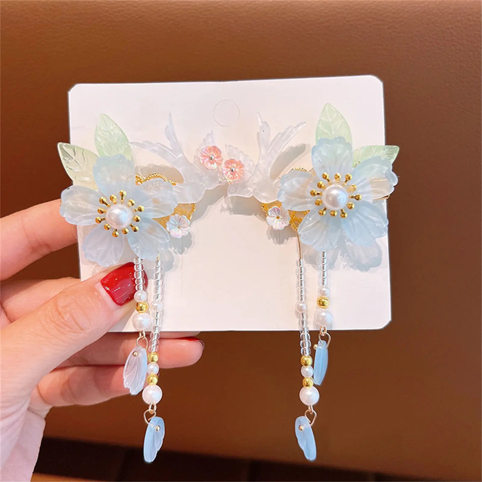 1 Pair Ancient Flowers Hair Pins Pink Resin Flower Hair Clips Crystal like Blossom Hairpins for Women Girls Hair Accessories