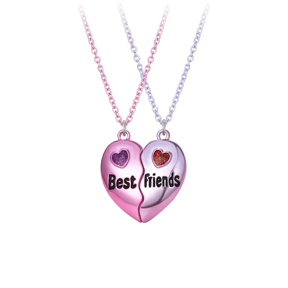 A Girl 2Pcs/set Multicolour Heart-shaped Stitching Best Friend Bestie Necklace BFF Fr alternate view
