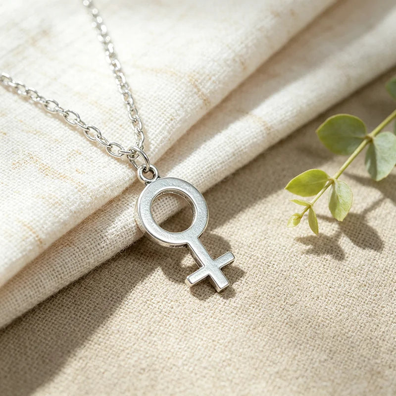 Female Symbol Pendant Necklace - Minimalist Metal Jewelry for Women and Girls detail view