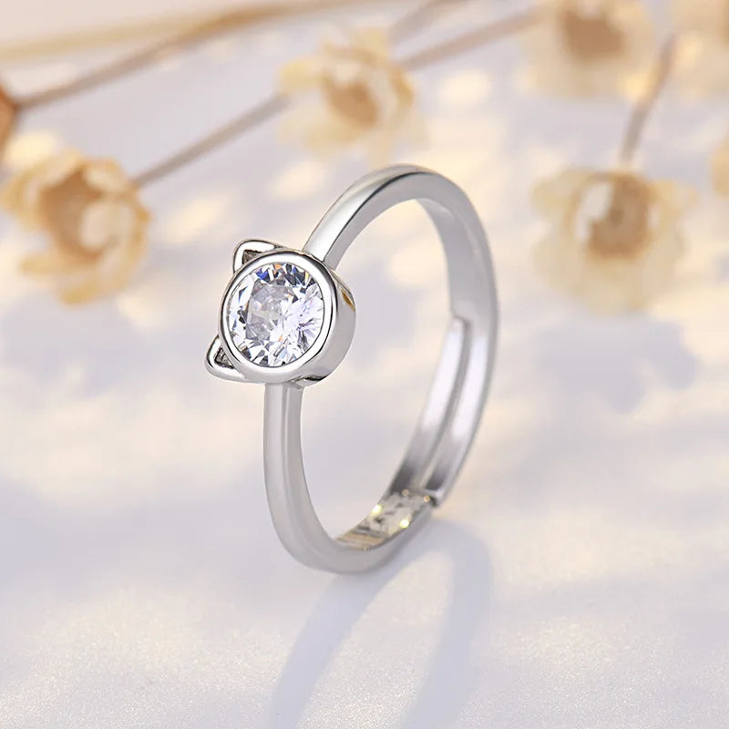925 Sterling Silver Zircon Adjustable Ring | Women's Cocktail Jewelry additional angle