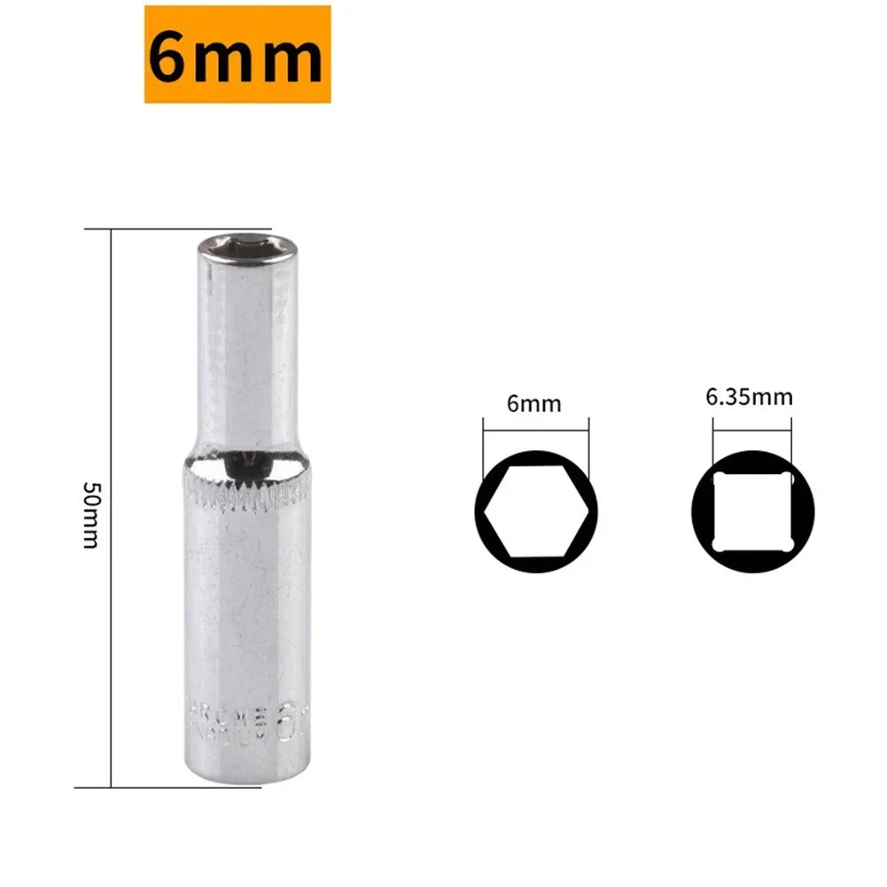 1/4 Hex Drive Deep Socket Adapter Set | Chrome Vanadium Steel Impact Socket Wrench additional angle