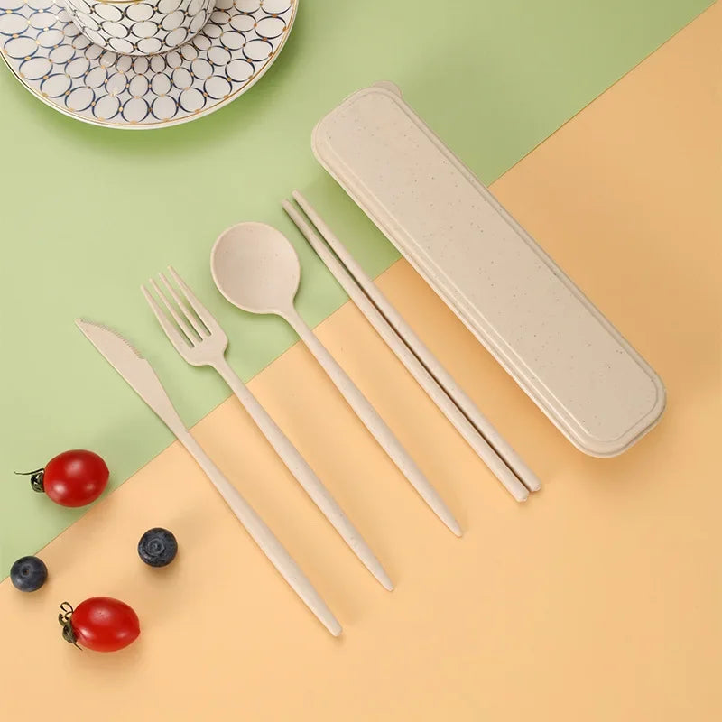 4-piece Portable Utensils, Healthy Eco-Friendly Wheat Straw Cutlery, Reusable Chopsti alternate view