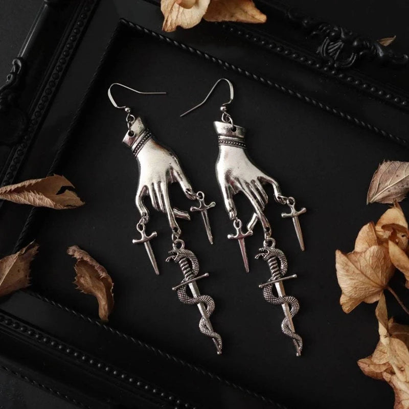 Sword Earrings for Women | Gothic Punk Drop Earrings detail view
