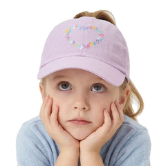Embroidery Heart Children Baseball Cap for Girls | Ponytail Friendly Sun Hat close-up view