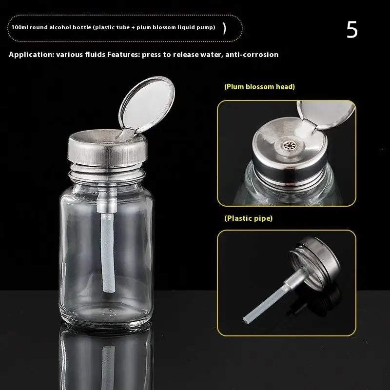 Nail Storage Refillable Glass Bottles Empty Liquid Press Pump Dispenser Nail Art Po additional angle
