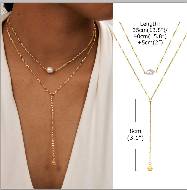 Stainless Steel Lariat Necklace Gold Plated, Dainty Long Necklace Laryered Necklaces For detail view