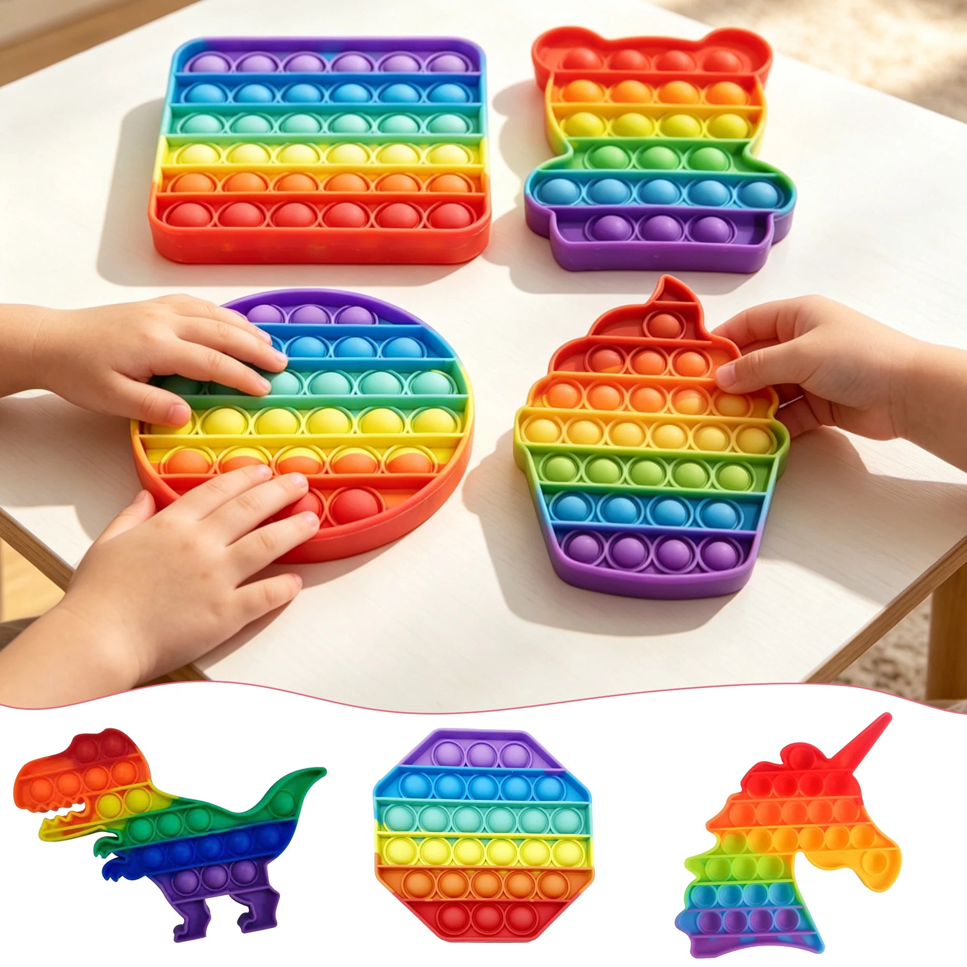 Rainbow Square Round Fidget Toys Push Bubble Sensory Toys Big Size 20cm Autism Needs Squishy Stress Relief Toys Children Gifts