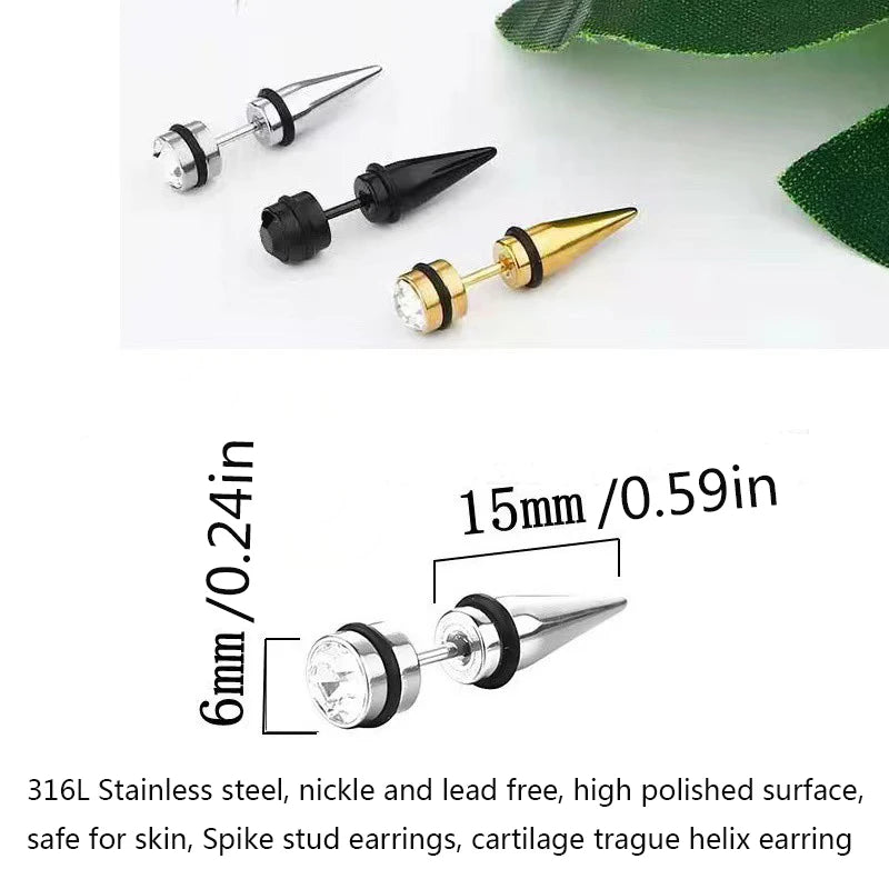 1Pair Surgical Steel Spike Earring Stud Men Spike Screw Back Stud Earrings Gothic Cartil detail view